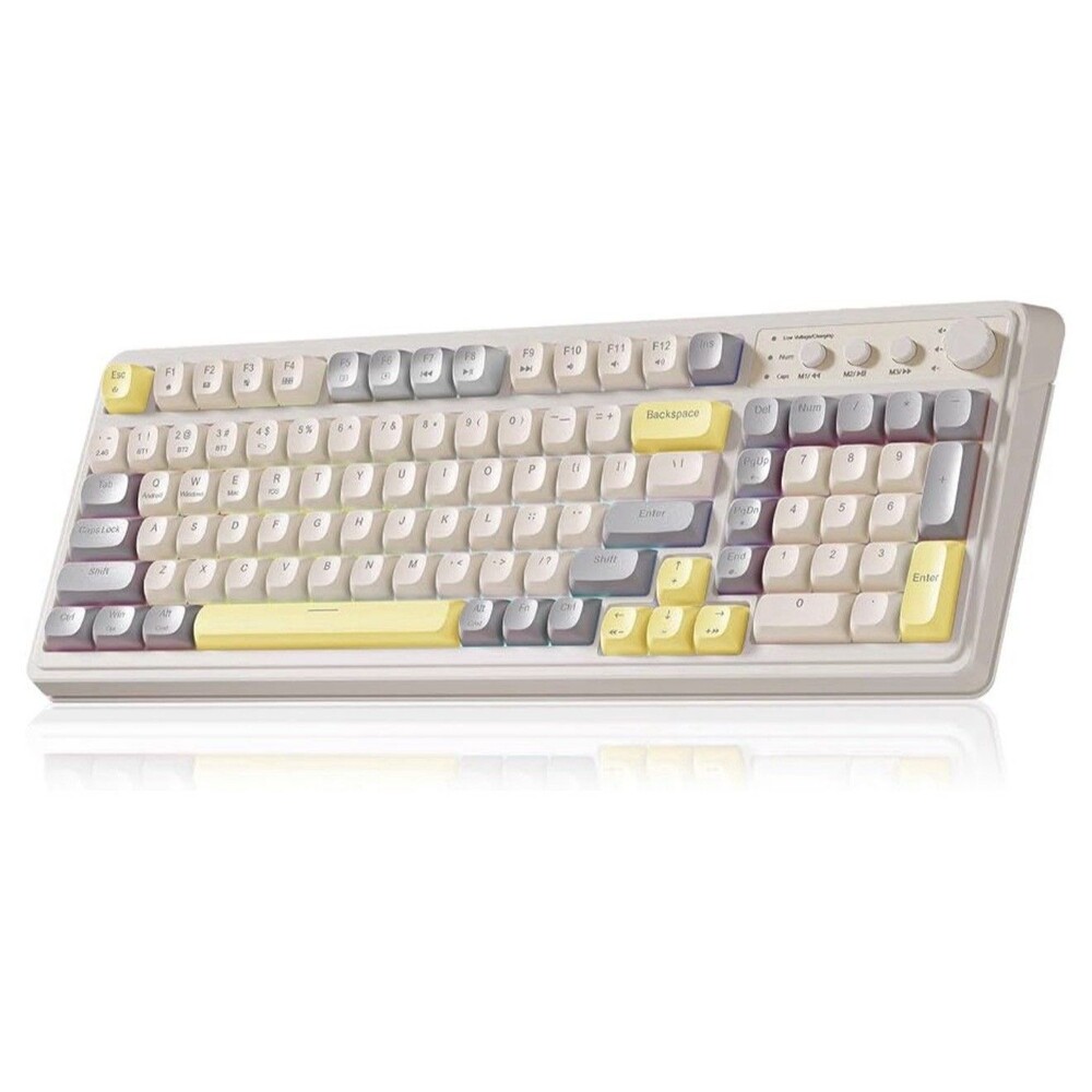 Aula S99 Gaming Keyboard - Grey/ Yellow Retro Design, Multi-Connection -Open Box